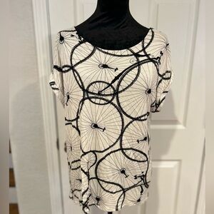 W5 Vintage Bicycle Print Short Sleeve Top Black and White Graphic Tee Size Large